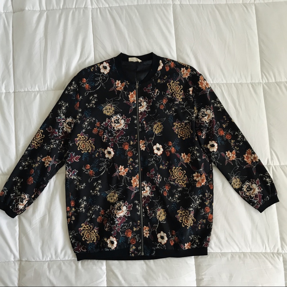 Sophie Rue Floral Bomber Jacket Black Oversized